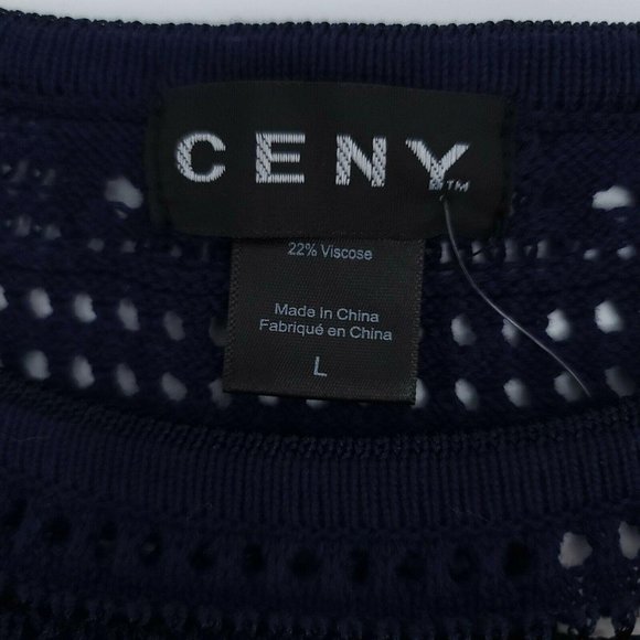 Ceny Women's Large Navy Pointelle Boat Neck Sweater - Picture 9 of 10